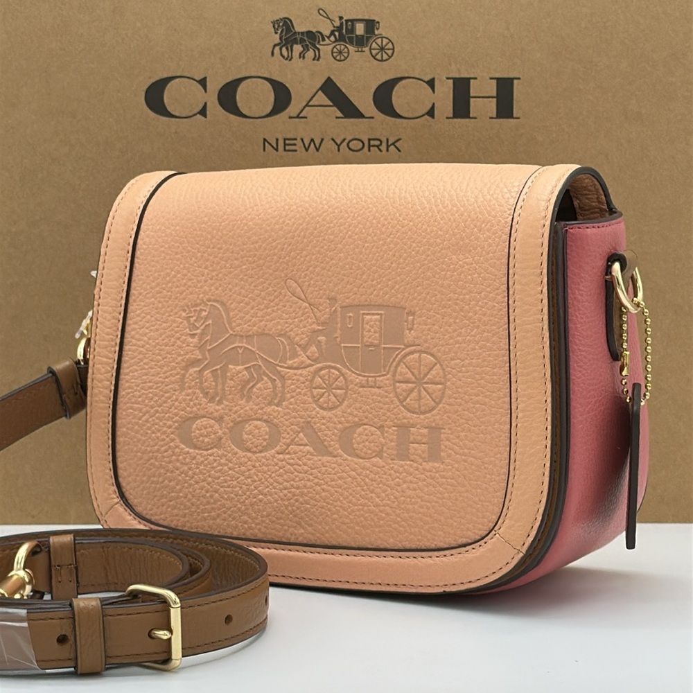 Coach C9130 Saddle Bag Horse & Carriage Colorblock Leather Faded Blush Pink NWT